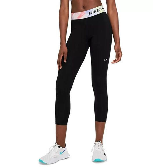 Nike Pro Women's Black Polyester Printed-Waist Logo 7/8 Length Legging, Size-XS - Picture 1 of 2